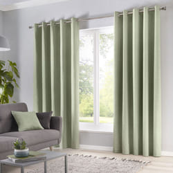 Fusion Sorbonne 100% Cotton Eyelet Lined Curtains - Green, 66 x 72 Inch