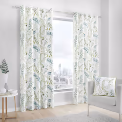 Fusion Fernworthy Leaf Print 100% Cotton Eyelet Lined Curtains - 46 x 54 Inch