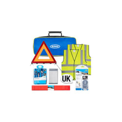 RK002 Essential European Travel Kit - Headlight Deflectors, Warning Triangle, UK Sticker, Bulb Kit, High Visibility Jackets, First Aid Kit, Foil