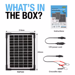 Automotive 5W Solar Panel Battery Maintainer - Monocrystalline Solar Cells: With Crocodile Clamps for Direct Charging