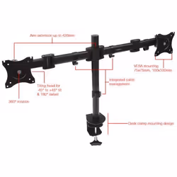 Proper Dual Arm Cantilever Desk Monitor Mount for 19"-27" 68.6 cm (27") Black - Additional view 7
