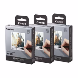 Experience high-quality 2.7" x 2.7" images with Canon's SELPHY Color Ink/Label XS-20L set. which includes 20 s ...
