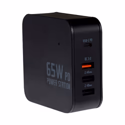 This Maplin 65W USB-C Laptop Charger Power Station with 1x USB-C and 3 x USB-A Ports incorporates GaN Techno ...