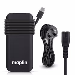 This Maplin 100W USB-C Laptop Charger Power Supply with 1x USB-A 2.4A Power Delivery Port is specially designed for ...