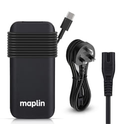 Maplin 100W USB-C Laptop Charger Power Supply with 1x USB-A 2.4A PD Po
