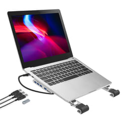 ProperAV Laptop or Tablet Stand Portable with Built in 100W USB-C Hub