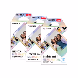 Make a splash with the Fujifilm Instax Mini Mermaid Tail Photo Film!. The film features a continuous metallic multi-coloured ...