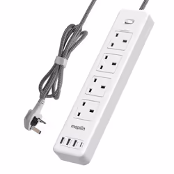 Extend the reach of your power cables with this Maplin 4 Socket&nbsp; Extension Lead with 3x USB-A / 1x USB-C Ports Power Swi ...