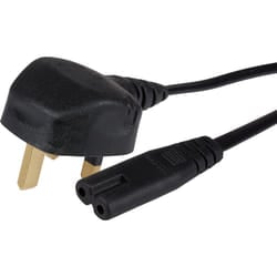 Maplin Power Lead IEC C7 Fig 8 2 Pin Plug to UK 3 Pin Mains Plug - 2m.