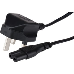 Maplin Power Lead IEC C7 Fig 8 2 Pin Plug to UK 3 Pin Mains Plug - 1m.
