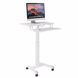 ProperAV Two Tier Mobile Desk Trolley Workstation with Gas Spring Height Adjustment adjusts from 800-1200mm high. so you can ...