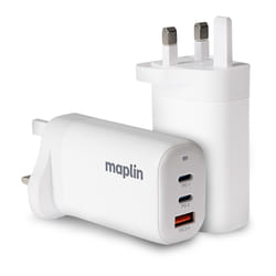 Maplin 3 Port USB Wall Charger 2x USB-C 1x USB-A GaN PD QC 3.0 45W Hig