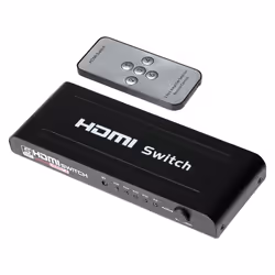 Use the Maplin HDMI Switch 5 Ports In 1 Port Out Ultra HD 4K@30Hz with Remote Control to connect multiple devices to one scre ...