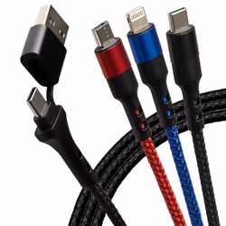 Charge virtually any device with ease using the Maplin USB-C & USB-A to USB-C / Lightning / Micro USB-B 3-in-1 Braided Ca ...