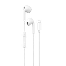 Maplin Wired Earbuds Lightning Hands Free Calling Volume Button - Whit