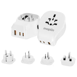 Maplin Worldwide Travel Adapter 1x USB-A &amp; 2x USB-C 4 Detachable P