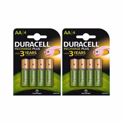 8 X Duracell 1300mAh AA Size Rechargeable Batteries