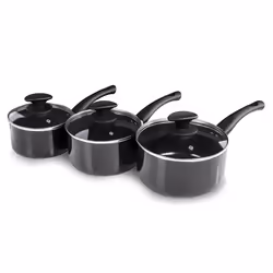 Tower T81507 Essentials Pot Set 16, 18 and 20 cm, Ceramic Coating and Glass Lids, 3 Piece, Black