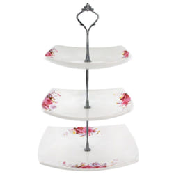 3 Tier Cake Stand Floral Afternoon Tea Party - Square - Pink Floral