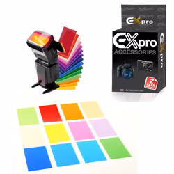 Ex-Pro 12 x Flash Gun Universal Colour Gel Filter Kit - Hook & Loop Holder.