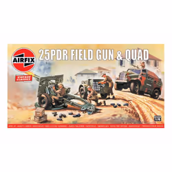 Airfix 25PDR Field Gun & Quad, Military vehicle model kit, Preassembled, 1:76, 25PDR Field Gun & Quad, Male, Plastic