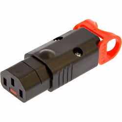 Locking rewireable C13 (10A) IEC connector. Screw terminals secure the cable in the connector and the patented locking mechan ...