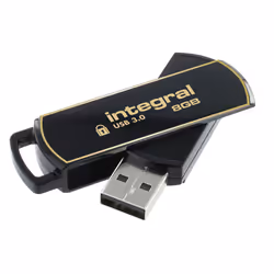 Integral 8GB Secure 360 Encrypted USB 3.0, 8 GB, USB Type-A, 3.2 Gen 1 (3.1 Gen 1), Swivel, 5 g, Black, Gold