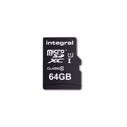 Integral 64GB MICRO SD CARD MICROSDXC CL10 UHS 1 90 MB/S + ADAPTER, 64 GB, MicroSD, UHS-I, 90 MB/s, Class 1 (U1), Black