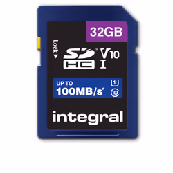Integral 32GB SD CARD SDHC UHS-1 U1 CL10 V10 UP TO 100MBS READ, 32 GB, SD, UHS-I, 100 MB/s, Class 1 (U1), V10