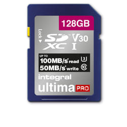 Integral 128GB SD CARD SDXC UHS-1 U3 CL10 V30 UP TO 100MBS READ 70MBS WRITE