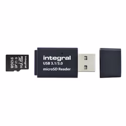 Integral USB3.0 CARDREADER SINGLE SLOT MSD, MicroSD (TransFlash), MicroSDHC, MicroSDXC, Black, USB 3.2 Gen 1 (3.1 Gen 1), 15  ...