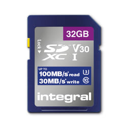 Integral INSDH32G-100V30 32GB SD CARD SDHC UHS-1 U3 CL10 V30 UP TO 100MBS READ 30MBS WRITE UHS-I