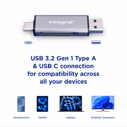 Integral USB3.2 GEN1 3.1 GEN1 3.0 CARD READER TYPE A & TYPE C DUAL SLOT SD MICRO SD RETAIL - Additional view 5