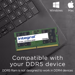 Integral 8GB LAPTOP RAM MODULE DDR5 4800MT/s PC5-38400 UNBUFFERED NON-ECC SODIMM 1.1V 1GX16 CL40 - Additional view 3