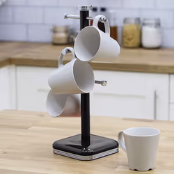 Swan Retro 6 Cup Mug Tree, Weighted Base, Black