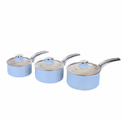 Swan Blue Retro 3pce Saucepan Set 16cm/18cm/20cm with Glass Lids, Non-Stick & Compatible with Induction Hobs