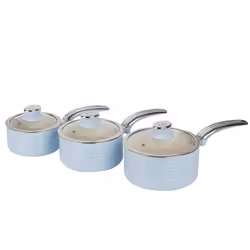 Swan Blue Retro 3pce Saucepan Set 16cm/18cm/20cm with Glass Lids, Non-Stick & Compatible with Induction Hobs - Additional view 8