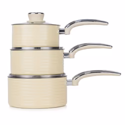 Swan Cream Retro 3pce Saucepan Set 16cm/18cm/20cm with Glass Lids, Non-Stick & Compatible with Induction Hobs