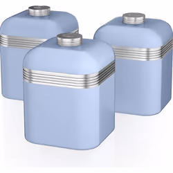 Swan Retro Blue 8pc Kitchen Kettle 2 Slice Toaster Bread Bin Canisters