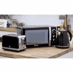 Swan Retro Kitchen Triple Pack | Includes Toaster, Kettle & Microwave - Black