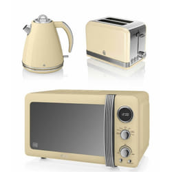 Swan Retro Kitchen Triple Pack | Includes Toaster, Kettle & Microwave - Cream