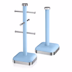 Swan Retro Mug Tree Holder & Towel Pole Kitchen Roll Holder Kitchen Storage Set - Blue