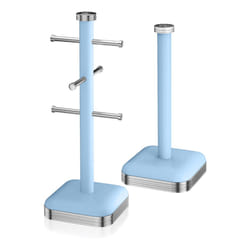 Swan Retro Mug Tree Holder & Towel Pole Kitchen Roll Holder Kitchen Storage Set - Blue