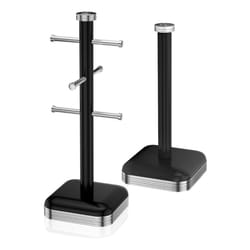 Swan Retro Mug Tree Holder & Towel Pole Kitchen Roll Holder Kitchen Storage Set - Black