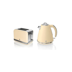 Swan, STP7040CN, Retro 1.5L Jug Kettle & 2 Slice Toaster, Stainless Steel Body, 3kw, Fast Boil, Slide Out Crumb Tray, Auto-Centering in Cream