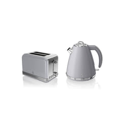 Swan, STP7040GRN, Retro 1.5L Jug Kettle & 2 Slice Toaster, Stainless Steel Body, 3kw, Fast Boil, Slide Out Crumb Tray, Auto-Centering in Grey