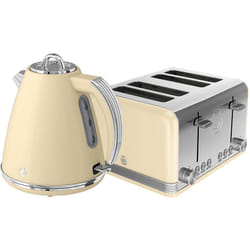Swan, STP7041CN, Retro 1.5L Jug Kettle & 4 Slice Toaster, Stainless Steel, 360 Degree Base, Electronic Browning Control, Slide-Out Crumb Tray (Cream)