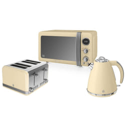 Swan Retro 800W Digital Microwave, 1.5L Jug Kettle & 4 Slice Toaster - Cream