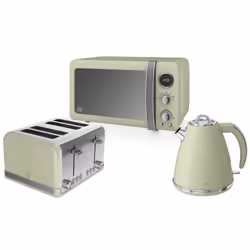 Swan Retro Green 800W 20 Litre Digital Microwave 270mm Turntable, 1.5L Cordless Jug Kettle & 4 Slice Toaster with Crumb Tray ...