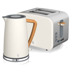 Swan Nordic Cotton White Kitchen Set with 1.7L 3Kw Kettle & 2 Slice Toaster, Wood Effect and Soft Touch Matte Finish, Stainless Steel, STP2090 - White